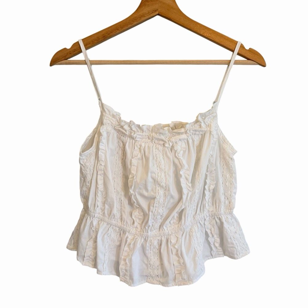 Y2K Coquette Cottage Eyelet Crop Cami Top Womens Size M Boho Prairie Fairy